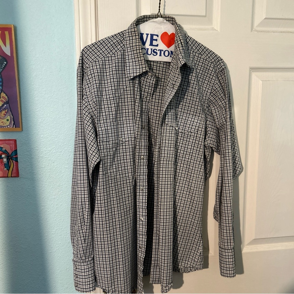 Wrangler Navy and Cream Plaid Shirt